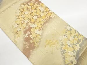 桜に楓・家屋・群鶴模様織出し袋帯